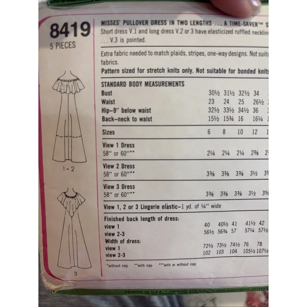 Vintage 70s Simplicity 8419 Sewing Pattern Knit Dress SZ 8-12 Time Saver Uncut